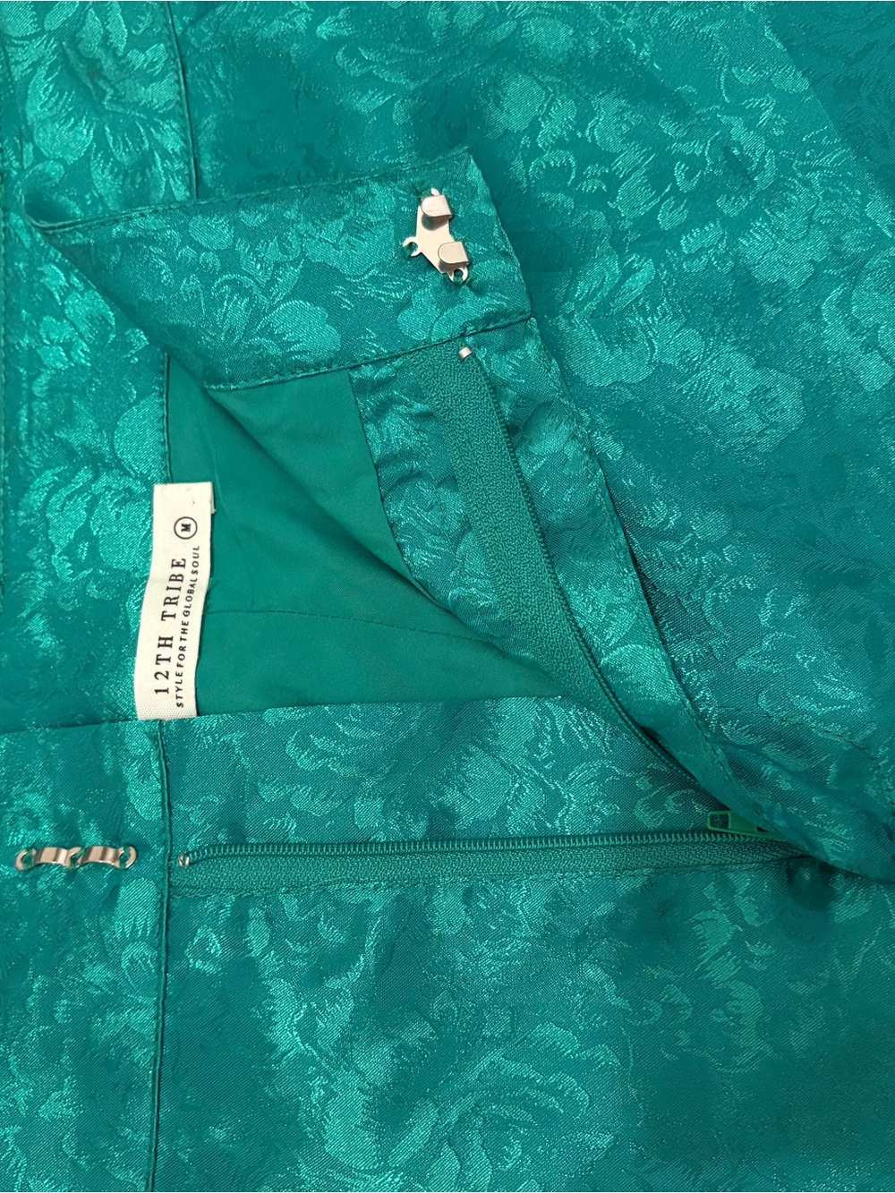 12TH TRIBE Emerald Green Floral Jacquard Halter Crop Top & Shorts Set - Picture 3 of 8